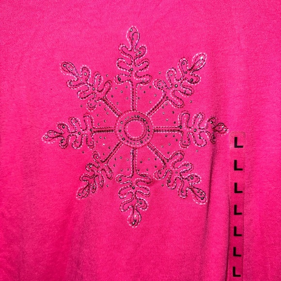 M&C Sportswear Women Long Sleeve Pink Snowflake T-Shirt Size L NWT hot pink - Picture 3 of 9